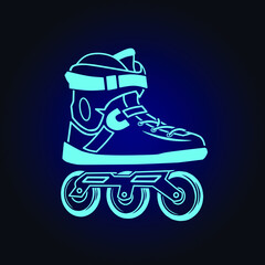 Rolling skate neon art logo. Inline skater colorful design with dark background. Sport shoes vector illustration