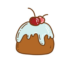 Cupcake with cherry hand drawn doodle vintage style icon. Muffin illustration.