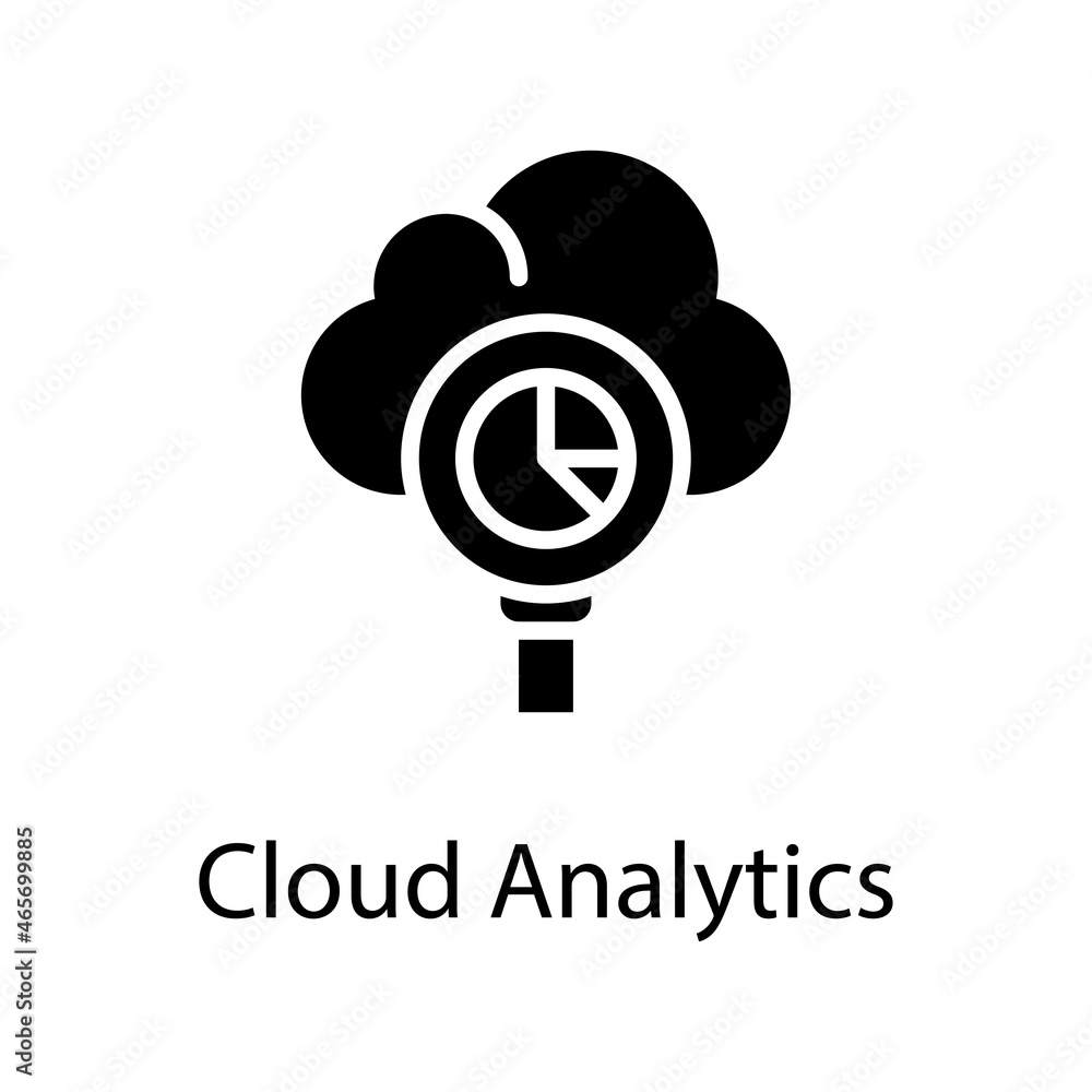 Poster cloud analytics solid icon design illustration. web analytics symbol on white background eps 10 file