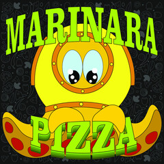 pizza logo with seafood cartoon octopus in a diving helmet