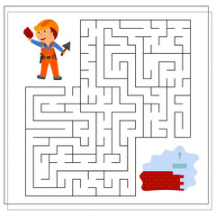 A puzzle game for children, go through the maze, the builder builds a wall. vector isolated on a white background