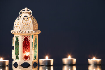 Arabic lantern, Ramadan kareem background with copy space