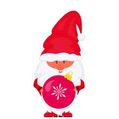 Gnome with Christmas ball. Vector for New Year holidays