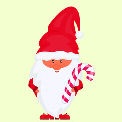 Christmas Gnome with lollypop. Vector for New Year holidays