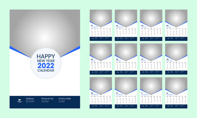 Fototapeta na wymiar minimal simple corporate calendar 2022 blue white