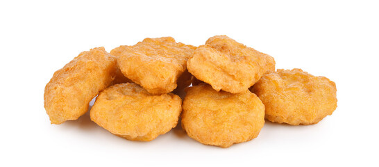 Fried chicken nuggets isolated on white background.