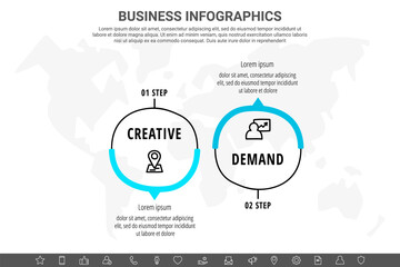 Hand-drawn vector line infographics with 2 circles and arrows. Flat chart process template with two steps. Modern timeline for business project, presentation, web, diagram, flowchart