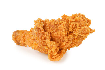 Fried chicken leg isolated on white background.