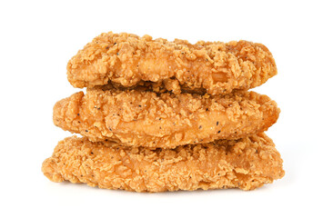 Fried chicken fillets isolated on white background.