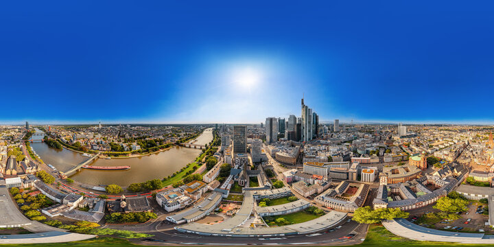 Frankfurt Main downtown Germany aerial 360&deg; x 180&deg; vr