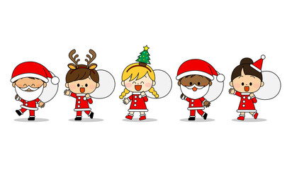 サンタクロースの仮装をして歩いている子供たち