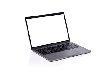 Laptop space gray with blank screen isolated on white background.