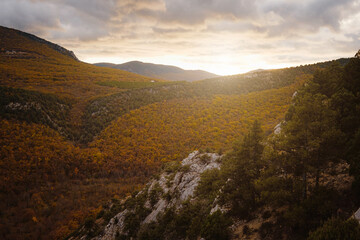 Naklejka premium beautiful autumn afternoon in mountains.