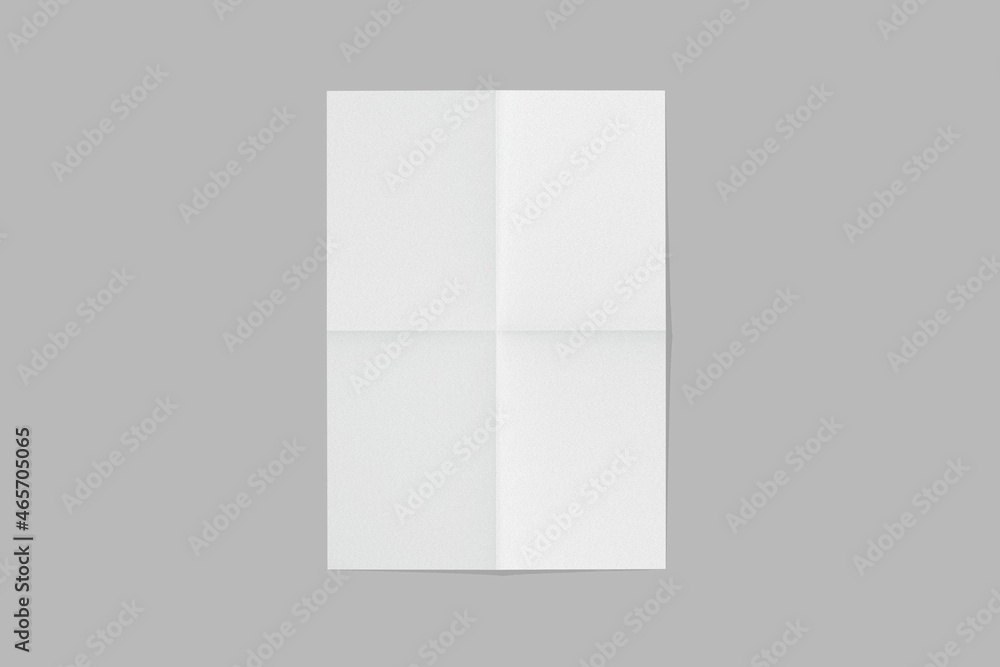 Poster empty blank white folded crumpled paper mock up isolated on a grey background. a4 sheet of an empty 