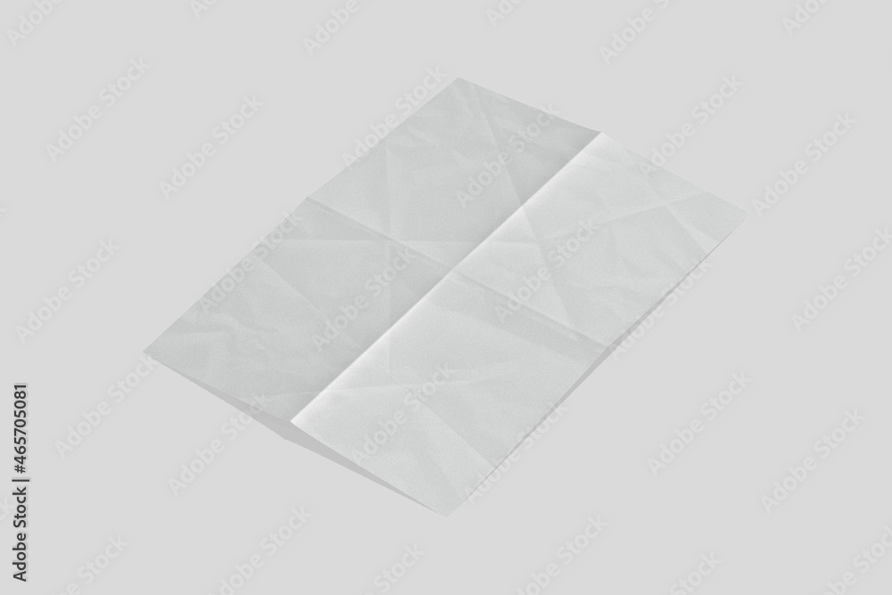 Poster empty blank white folded crumpled paper mock up isolated on a grey background. a4 sheet of an empty 