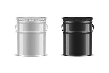 Empty blank white and black Cans of paint isolated on white background. 3d rendering. 