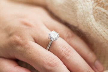 Female hand with beautiful jewelry diamond ring