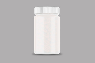 Empty blank pills bottle mock up isolated on grey background. 3d rendering.