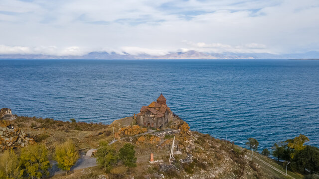 Ayrivank Monastery by Sevan Lake in Armenia, Aerial View