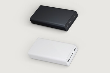 Empty blank power bank Mock up isolated on a grey background. 3d rendering.