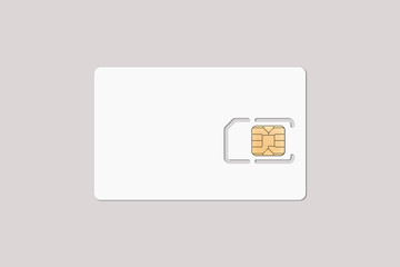 Empty blank SIM card isolated on grey background. Mock up. 3d rendering.