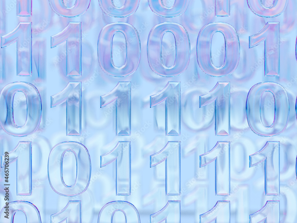 Aufkleber 3d rendered transparent binary code on a light blue background. illustration for information technol