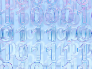 3D rendered transparent binary code on a light blue background. Illustration for information technology or security. Visualization for digital innovations and computers.