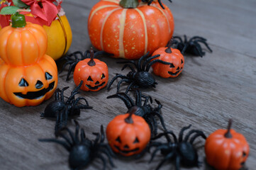 Pumpkins Halloween on the table. horizontal view