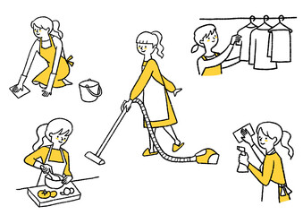 家事で忙しい女性_セット © きなこもち