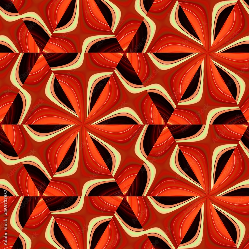 Poster red gold and black patterned square tessellation in random mosaic design