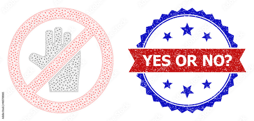 Poster yes or no? unclean seal print, and stop voting hand icon mesh model. red and blue bicolored stamp se