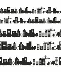 Obraz premium Seamless City Vector Pattern. Seamless vector industrial background. Template for wallpaper, fabric, paper, print and web.