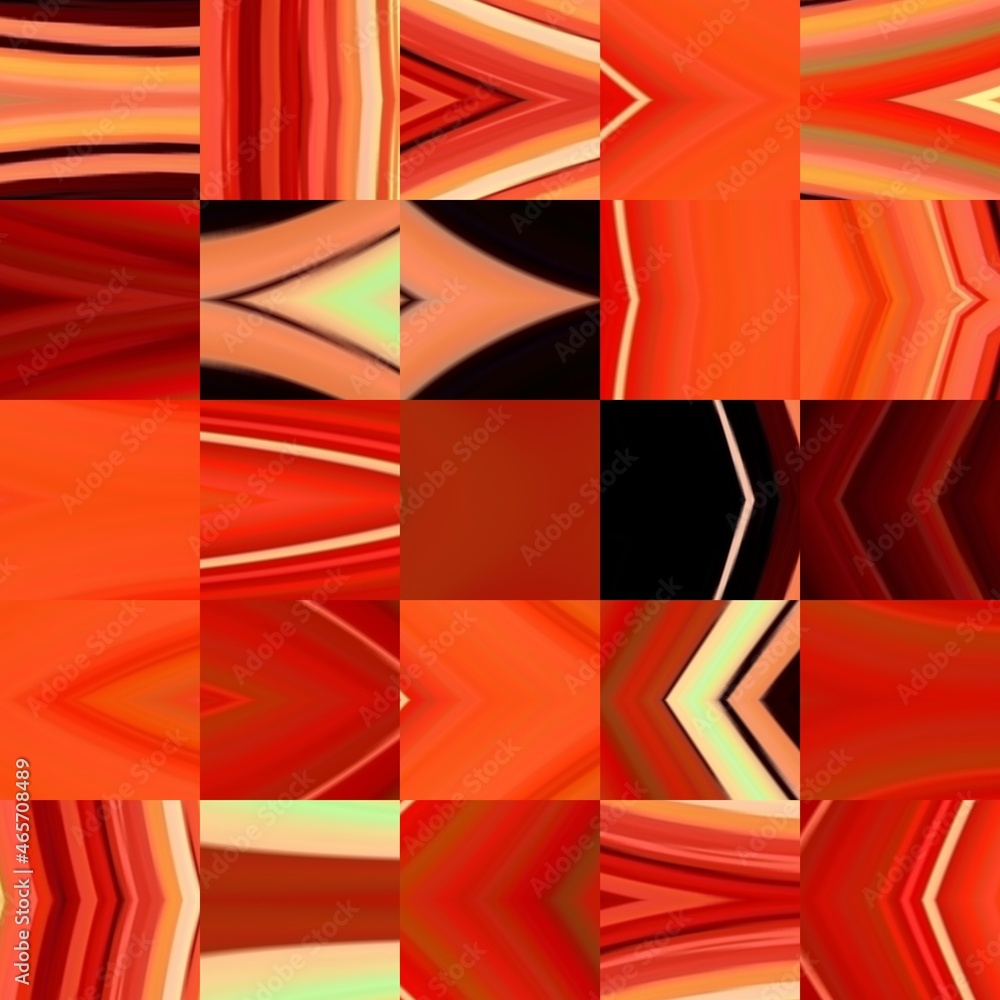 Poster red gold and black patterned square tessellation in random mosaic design