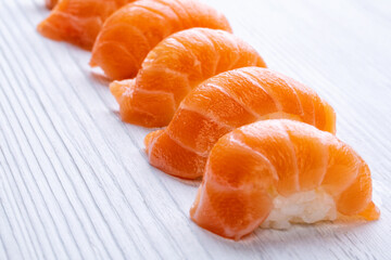 Single fresh salmon sushi