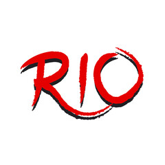 Rio digital hand lettering, red letters on the white background,  vector illustration , Typography vector.