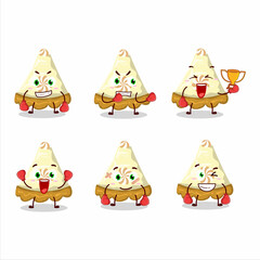 A sporty slice of lemon meringue pie boxing athlete cartoon mascot design