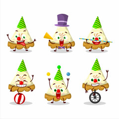 Cartoon character of slice of lemon meringue pie with various circus shows