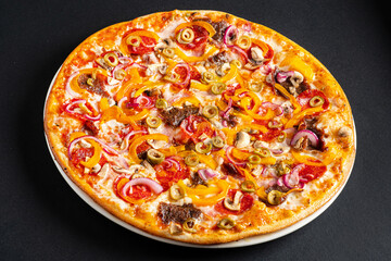 tasty pizza on the black background