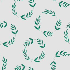 Green wreaths vector seamless pattern. Winter branches wreath, flowers. For wallpaper, wrapping paper, background.
