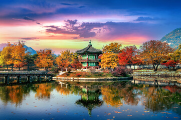 Gyeongbokgung Palace in autumn,South Korea. - obrazy, fototapety, plakaty