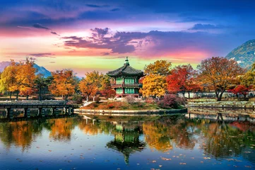 Fotobehang Gyeongbokgungpaleis in de herfst, Zuid-Korea. © tawatchai1990