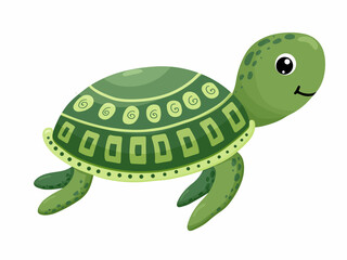 cartoon green turtle isolated on white background. Vector