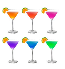 group of cocktail from juice on white background