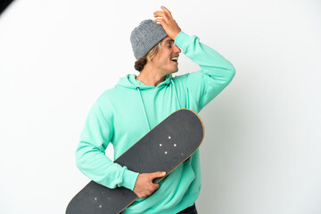 Young skater blonde man isolated on white background has realized something and intending the solution