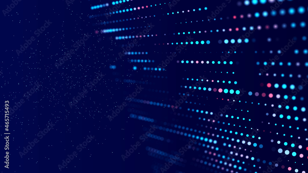 Poster digital background with movement of glowing particles. complex technologies of big data. 3d renderin
