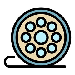 Movie reel icon. Outline movie reel vector icon color flat isolated