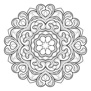 Decorative round mandala with vintage patterns on a white isolated background. For coloring book.
