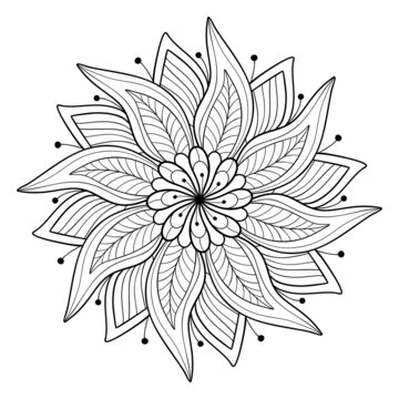 Decorative flower mandala with striped patterns on a white isolated background. For coloring book pages.