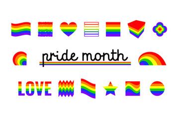 Pride month. Symbols LGBT, rainbow. Icons.