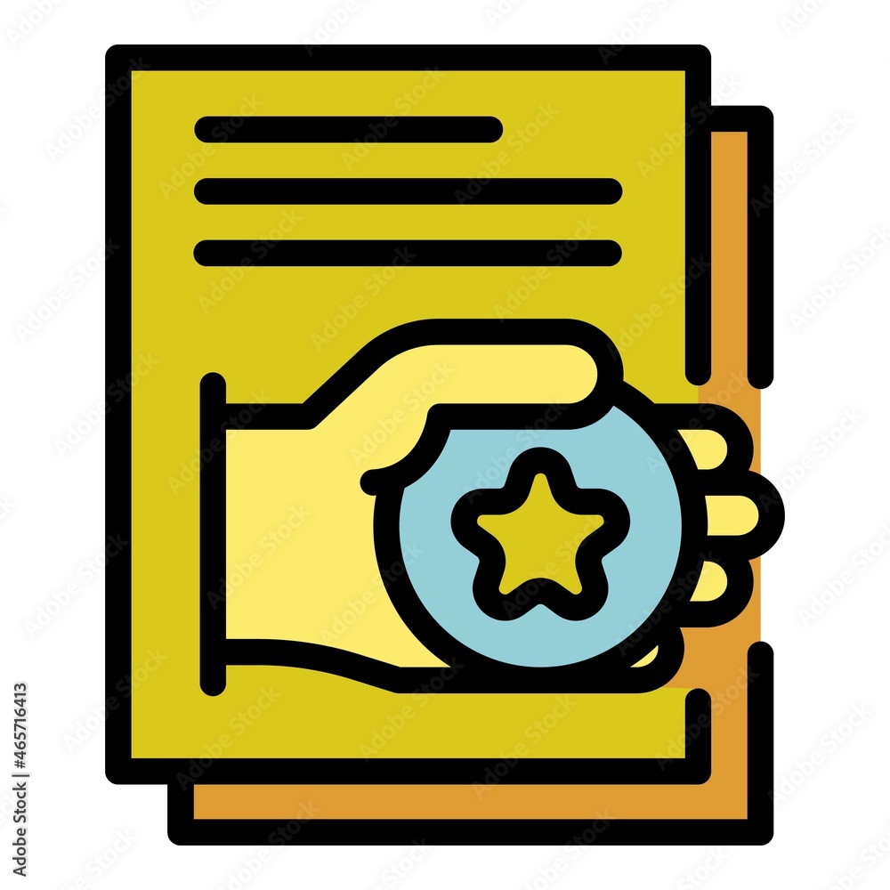 Aufkleber document hand with a star icon. outline document hand with a star vector icon color flat isolated